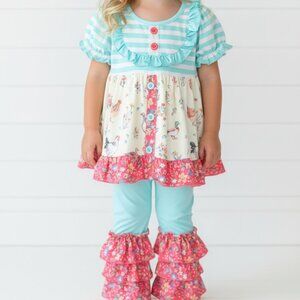 Striped & Floral Farmhouse Ruffle Outfit, kids, girl, set